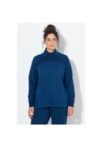 ULLA POPKEN - Damskie Bluza rozpinana wstawki prążkowane stójka długi rękaw. Typ kołnierza: kołnierzyk stójkowy. Kolekcja: plus size. Kolor: niebieski. Materiał: poliester, bawełna, materiał. Długość rękawa: długi rękaw. Długość: długie. Sport: joga i pilates #1