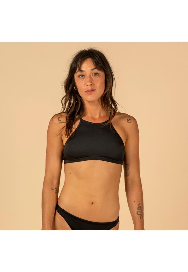 OLAIAN - Góra kostiumu kąpielowego surfingowego damska Olaian Andrea. Kolor: czarny. Materiał: poliester, poliamid, elastan, materiał