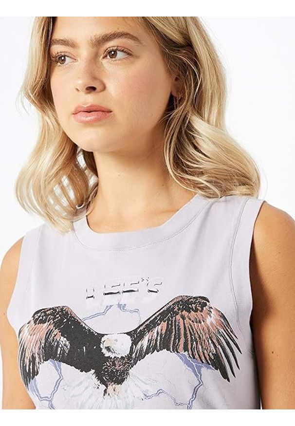 Lee - LEE MUSCLE TANK DAMSKI TOP NADRUK LAVENDER DUSK L43BETOA 112109539. Wzór: nadruk