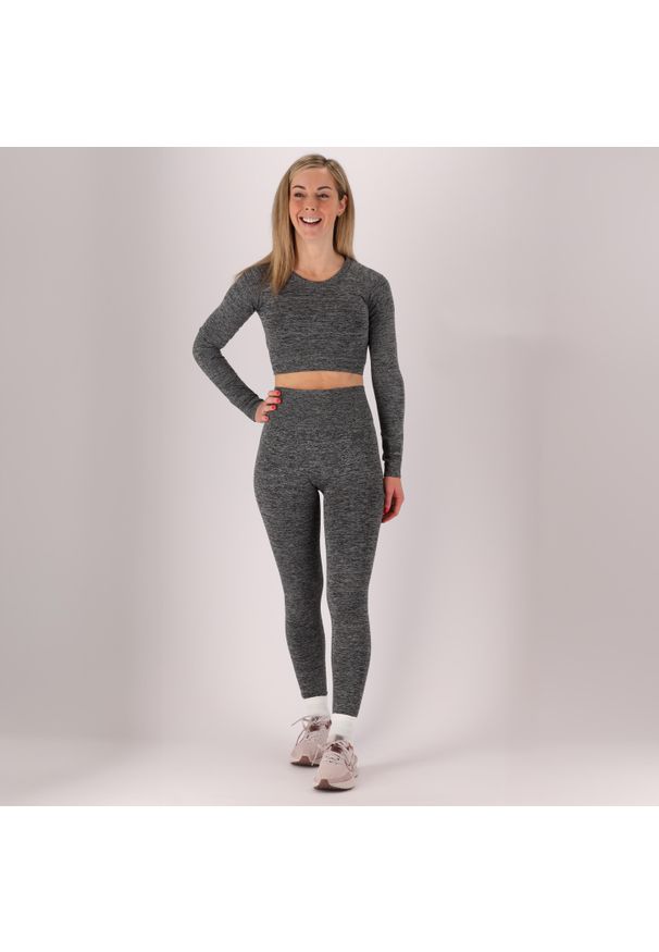 XTREME - Damski zestaw sportowy - Legginsy/Top - Antracyt. Kolor: wielokolorowy, szary, brązowy. Materiał: poliamid