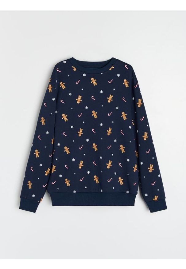 Sinsay - Bluza z motywem świątecznym - granatowy. Kolor: niebieski. Styl: wizytowy