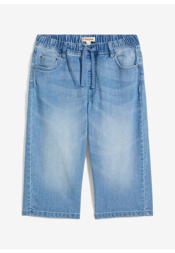 bonprix - Bermudy chłopięce z gumką w talii Slim Fit. Kolor: niebieski. Styl: elegancki