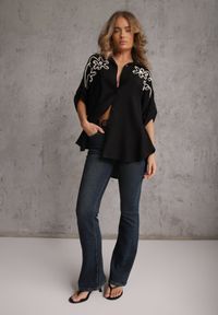 Renee - Czarna Wiskozowa Koszula Nietoperz z Regulowanymi Rękawami i Haftem Drenesh. Kolor: czarny. Materiał: wiskoza. Wzór: haft. Styl: boho #8