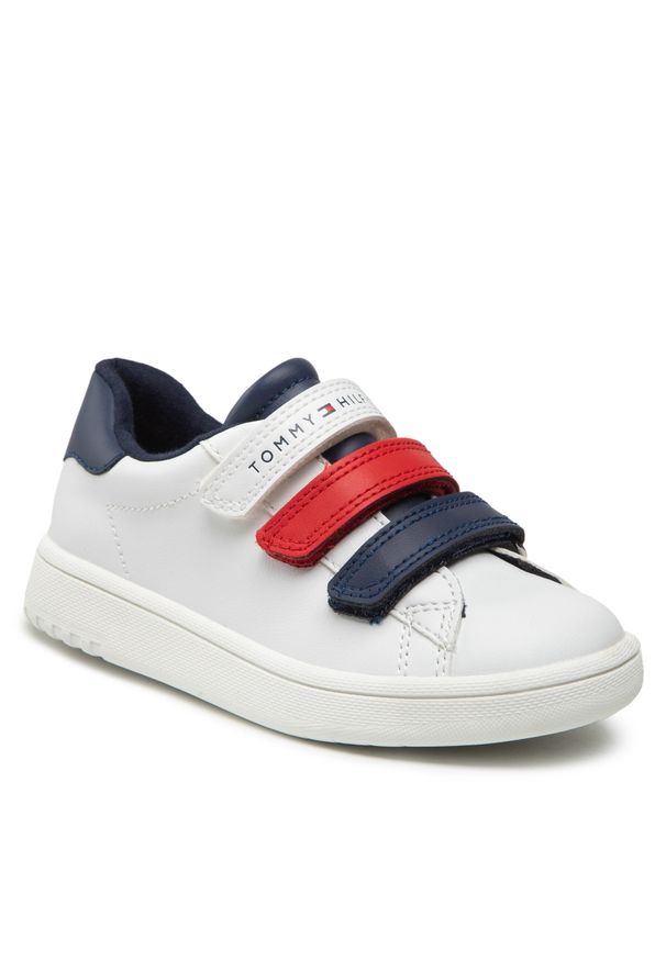 TOMMY HILFIGER - Sneakersy Tommy Hilfiger Low Cut Velcro Sneaker T1B9-32472-1355 S White/Blue/Red Y003. Kolor: biały. Materiał: skóra