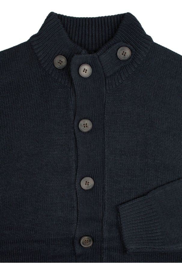 Męski Sweter Rozpinany na Guziki - Brave Soul - Granatowy. Kolor: niebieski. Materiał: akryl