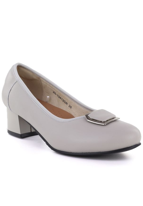 Skórzane czółenka damskie szare Cambell JE19413GR. Kolor: szary. Materiał: skóra. Styl: elegancki