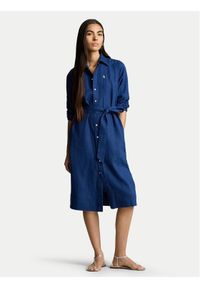 Polo Ralph Lauren Sukienka koszulowa 211943992003 Granatowy Regular Fit. Typ kołnierza: polo. Kolor: niebieski. Materiał: len. Typ sukienki: koszulowe