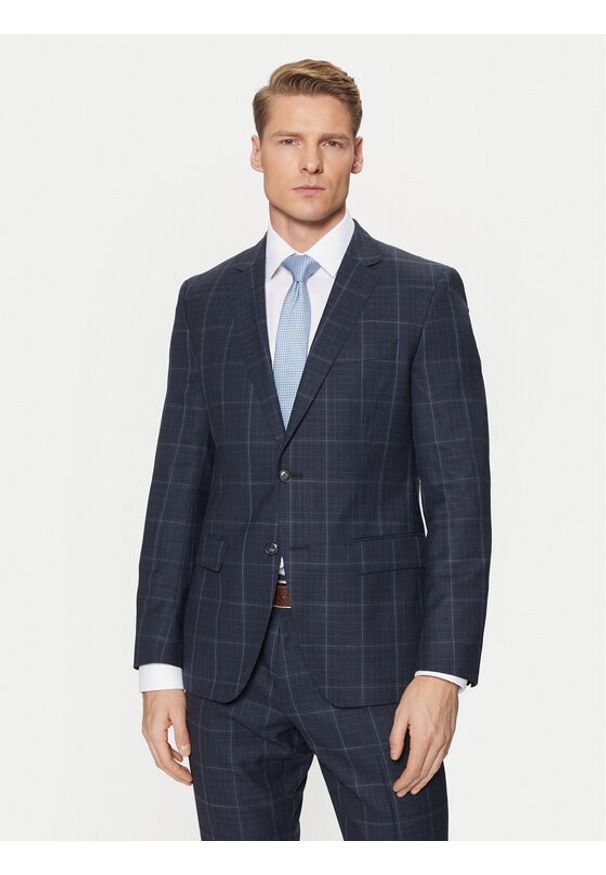 BOSS Garnitur H-Huge 50518097 Granatowy Slim Fit. Kolor: niebieski. Materiał: wełna