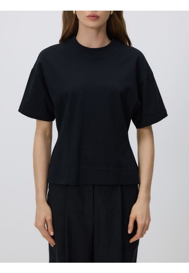 Reserved - Taliowany t-shirt - czarny. Kolor: czarny. Materiał: dzianina, bawełna