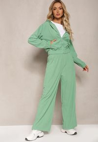 Renee - Zielony Sztruksowy Komplet Dresowy Luźne Spodnie i Rozpinana Bluza z Kapturem Compia. Kolor: zielony. Materiał: sztruks, dresówka #3
