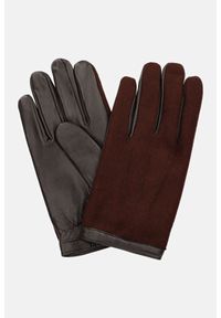 Lancerto - Rękawiczki Brązowo-Bordowe Skórzane z Wełną Touch. Kolor: brązowy. Materiał: wełna, wiskoza #1