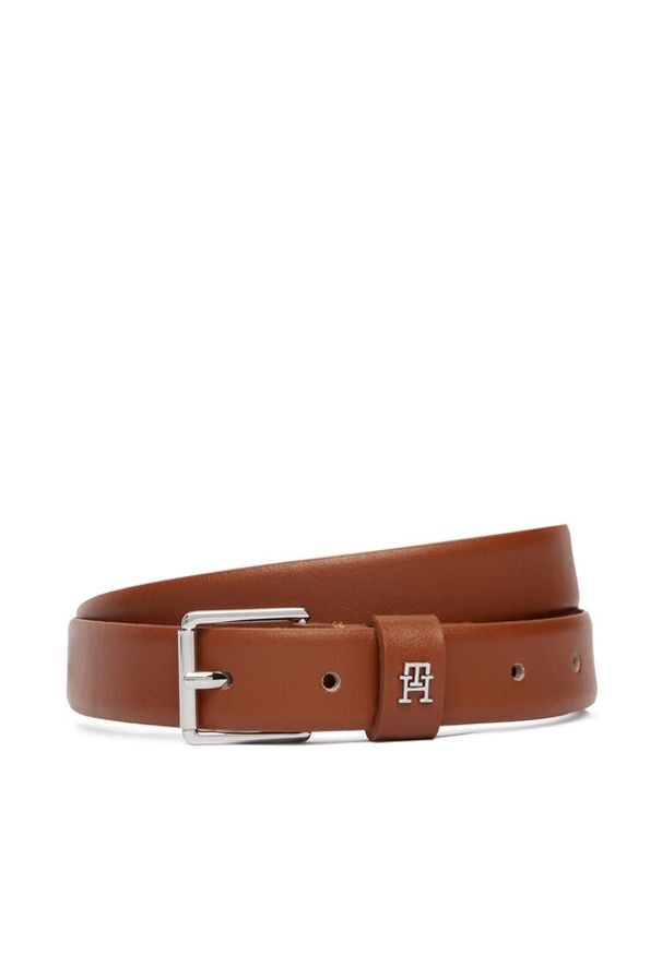 TOMMY HILFIGER - Tommy Hilfiger Pasek Damski Th Square 2.5 Silver AW0AW18651 Brązowy. Kolor: brązowy. Materiał: skóra