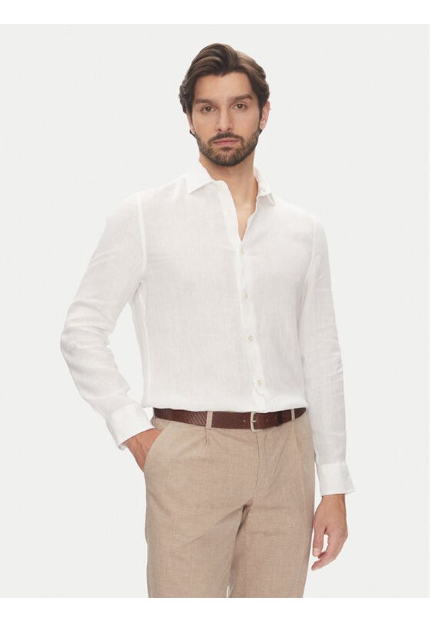 Marc O'Polo Koszula 524 7428 42460 Biały Shaped Fit. Typ kołnierza: polo. Kolor: biały. Materiał: len