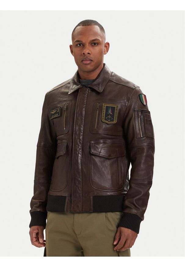 Aeronautica Militare Kurtka skórzana 261PN5058U100839 Brązowy Regular Fit. Kolor: brązowy. Materiał: skóra