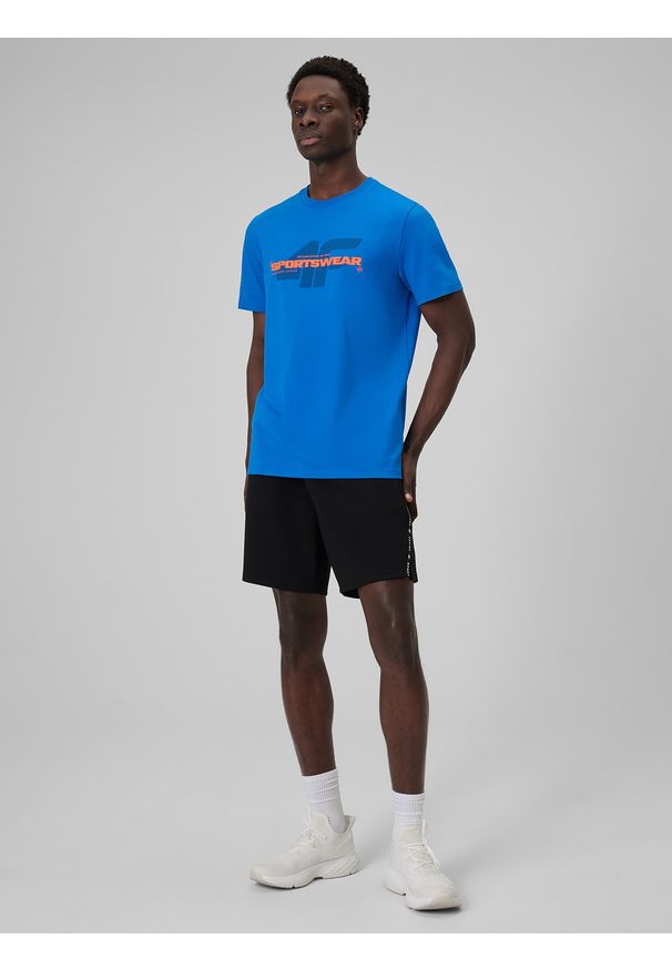 4f - 4F T-shirt regular z nadrukiem męski - niebieski S. Okazja: na co dzień. Kolor: niebieski. Materiał: bawełna, materiał. Wzór: nadruk. Styl: casual
