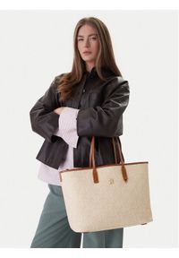 TOMMY HILFIGER - Tommy Hilfiger Torebka Th Monoplay Tote Le AW0AW17416 Beżowy. Kolor: beżowy. Materiał: skórzane #1