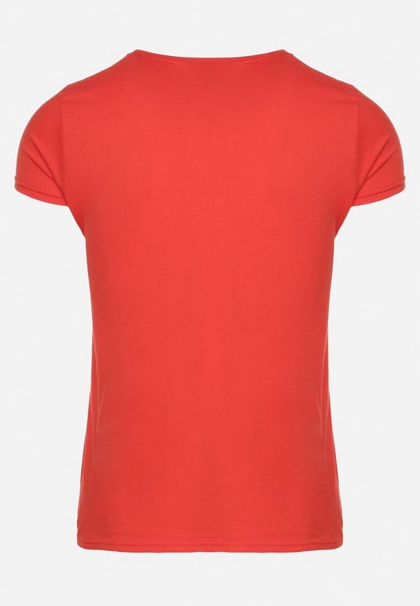 Born2be - Czerwony Klasyczny T-shirt z Bawełny Fodena. Okazja: na co dzień. Kolor: czerwony. Materiał: bawełna. Styl: klasyczny