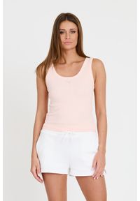 Guess - GUESS Różowy damski top Triangle Bling Rib Tank, Rozmiar M. Kolor: różowy