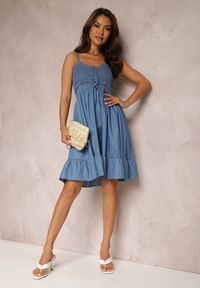 Renee - Ciemnoniebieska Sukienka Palaera. Kolor: niebieski. Długość rękawa: na ramiączkach. Wzór: aplikacja. Styl: boho. Długość: mini #4