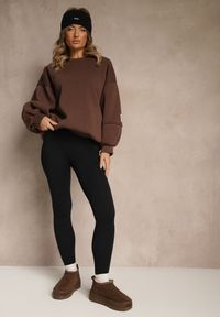 Renee - Czarne Legginsy High Waist z Prążkowanego Materiału z Wiskozą Tevandra. Okazja: na co dzień. Stan: podwyższony. Kolor: czarny. Materiał: materiał, wiskoza, prążkowany. Styl: casual