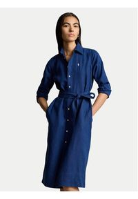 Polo Ralph Lauren Sukienka koszulowa 211943992003 Granatowy Regular Fit. Typ kołnierza: polo. Kolor: niebieski. Materiał: len. Typ sukienki: koszulowe