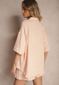 Renee - Różowy Komplet z Bawełny z Koszulą Zdobioną Haftem i Szortami Dortebia. Kolor: różowy. Materiał: bawełna. Wzór: haft, aplikacja #5