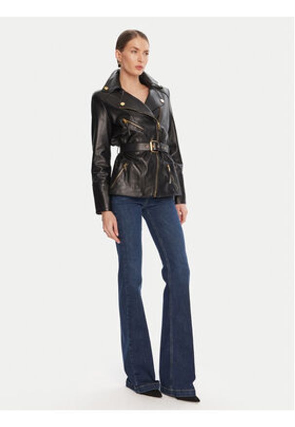 Elisabetta Franchi Kurtka skórzana GD-50Z-56E2-V1350 Czarny Regular Fit. Kolor: czarny. Materiał: skóra