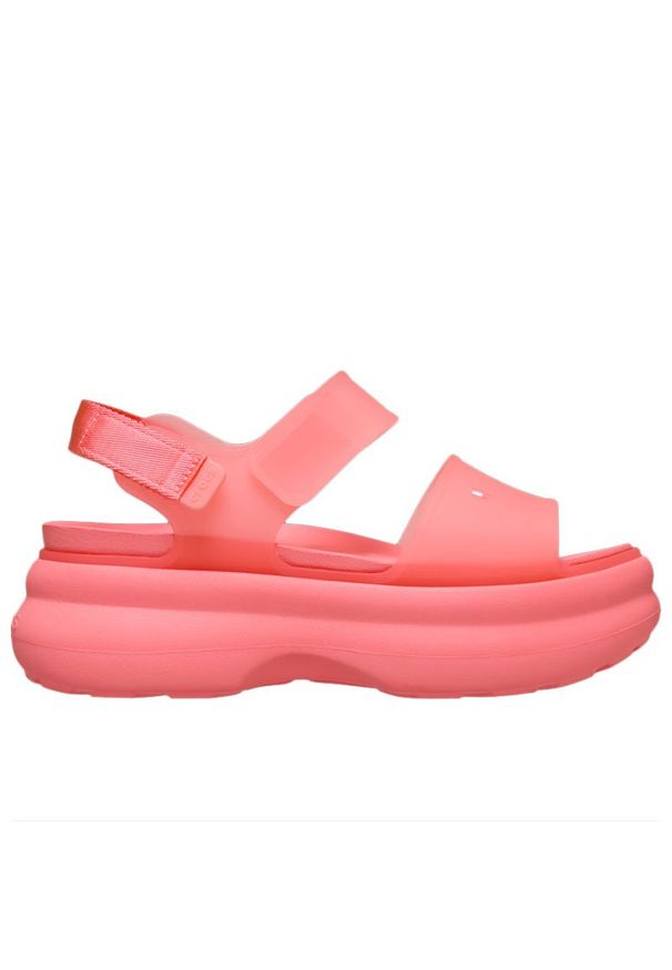 Sandały damskie Crocs Soho Frosted Y-Strap 212651-6UI - różowe. Kolor: różowy. Materiał: materiał. Wzór: paski. Sezon: lato. Obcas: na platformie. Styl: klasyczny
