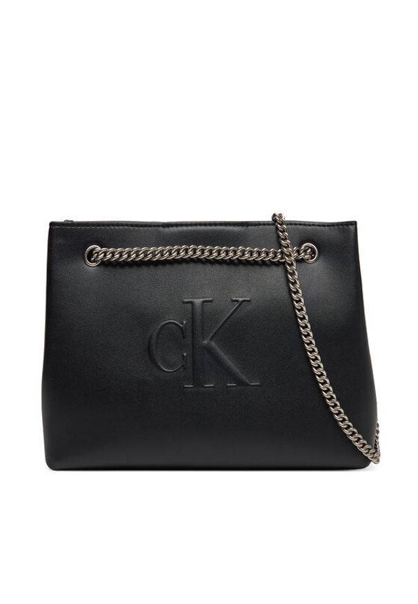 Calvin Klein Jeans Torebka Sculpted Chain Shoulder Bag LV04K3163G Czarny. Kolor: czarny. Materiał: skórzane