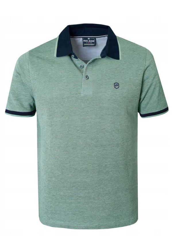 Bawełniana, Męska Koszulka Polo - Pako Jeans - Bladozielony Melanż. Okazja: na co dzień. Typ kołnierza: polo. Kolor: zielony. Materiał: bawełna. Wzór: melanż. Styl: casual