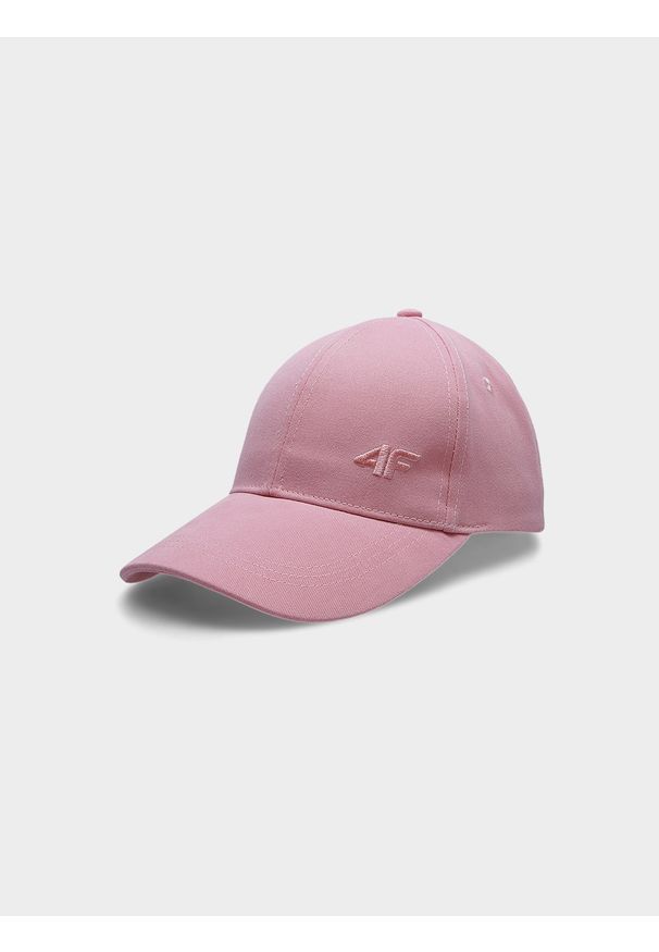 4f - Czapka z daszkiem snapback damska. Kolor: różowy. Materiał: bawełna. Wzór: haft