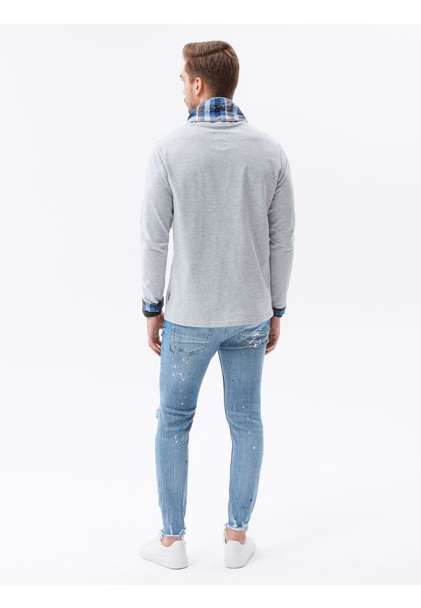 Szara bluza Ombre Clothing ze stójką, w kratkę