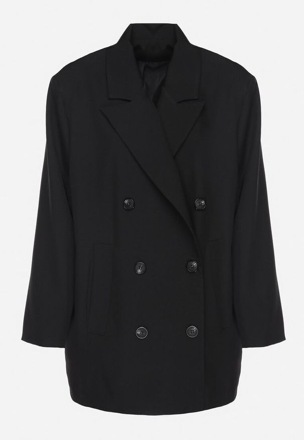 Born2be - Czarna Dwurzędowa Marynarka o Pudełkowym Kroju Nilinne. Okazja: na co dzień, na spacer. Kolor: czarny. Materiał: jeans. Styl: elegancki, casual
