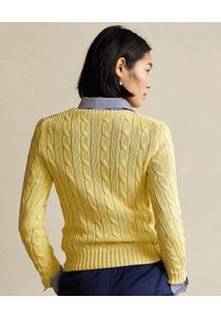 Ralph Lauren - RALPH LAUREN - Jasnożółty sweter z logo. Typ kołnierza: polo. Kolor: żółty. Materiał: bawełna. Długość: długie. Wzór: ze splotem. Styl: klasyczny #5