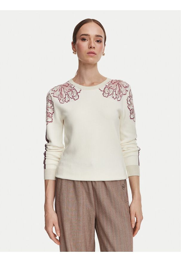 Liu Jo Sport Sweter TF6094 MS49I Kremowy Regular Fit. Kolor: kremowy. Materiał: wiskoza. Styl: sportowy