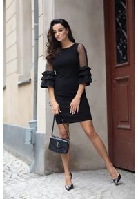 Kartes Moda - Sukienka z Transparentnymi Rękawami - Czarna. Kolor: czarny. Materiał: poliester, elastan