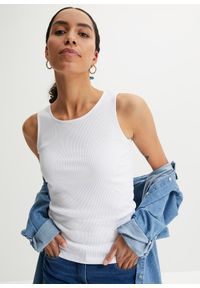 bonprix - Top w prążek z czystej bawełny organicznej (2 szt.). Kolor: czarny. Materiał: bawełna. Wzór: prążki #1