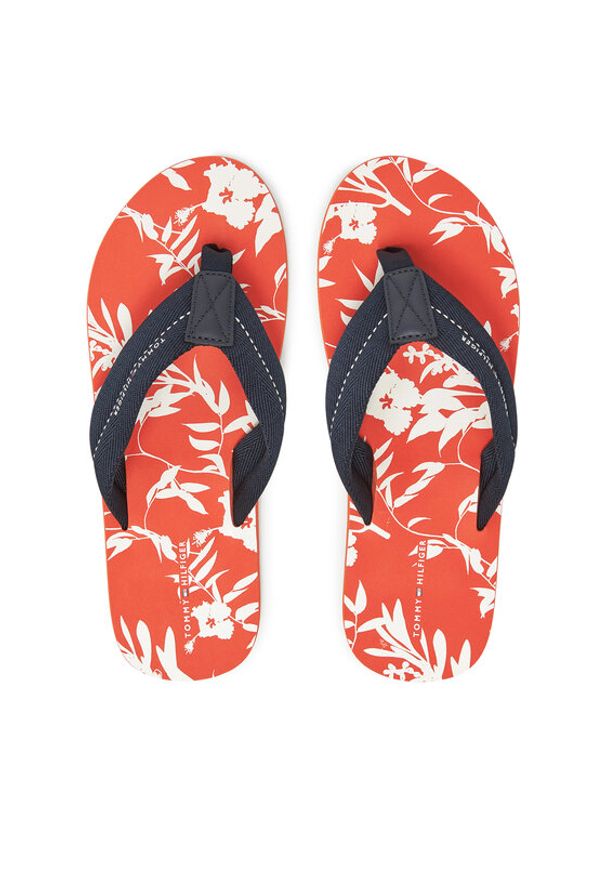 TOMMY HILFIGER - Tommy Hilfiger Japonki Hilfiger Flw Print Beach Sandal FM0FM05507 Granatowy. Kolor: niebieski. Materiał: materiał. Wzór: nadruk