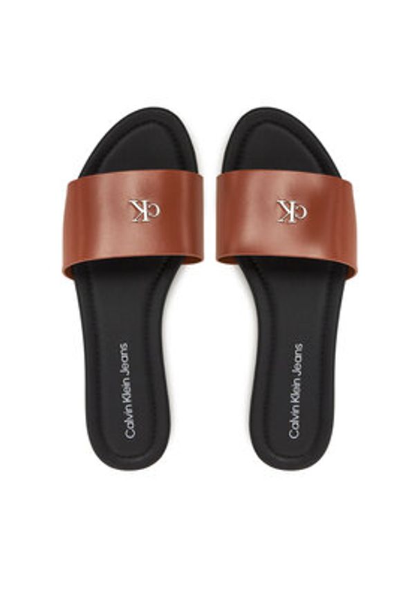 Calvin Klein Jeans Klapki Flat Sandal Slide Mg YW0YW01697 Brązowy. Kolor: brązowy. Materiał: skóra