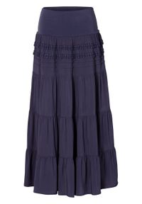 Długa spódnica bonprix ciemnoniebieski. Kolor: niebieski. Materiał: koronka. Długość: długie. Wzór: koronka #1