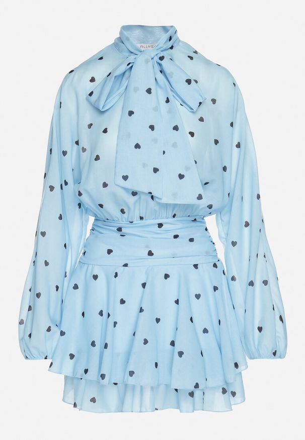 Born2be - Niebieska Rozkloszowana Sukienka z Rękawami Typu Nietoperz i Wiązaniem Miriviela. Okazja: na co dzień. Kolor: niebieski. Materiał: jeans. Typ sukienki: proste. Styl: casual, klasyczny