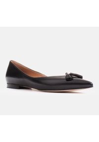 Marco Shoes Baleriny skórzane z ozdobnymi frędzlami czarne. Kolor: czarny. Materiał: skóra #8