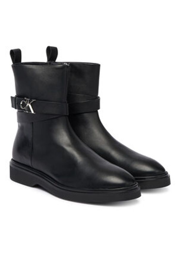 Calvin Klein Botki Ankle Boot W/ Metal Logo HW0HW02663 Czarny. Kolor: czarny. Materiał: skóra