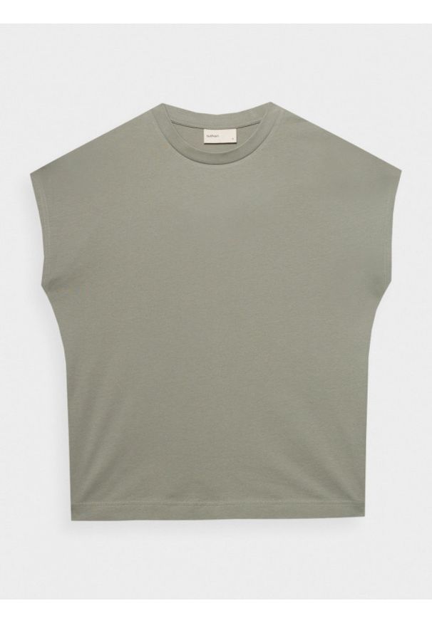 outhorn - T-shirt gładki damski - oliwkowy. Okazja: na co dzień. Kolor: oliwkowy. Materiał: bawełna, dzianina. Długość rękawa: krótki rękaw. Wzór: gładki. Styl: casual