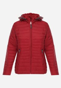 Born2be - Czerwona Pikowana Kurtka Przejściowa z Kapturem z Lamówką i Ściągaczami Zidara. Okazja: na spacer. Typ kołnierza: kaptur. Kolor: czerwony. Materiał: poliester, jeans, dresówka #2