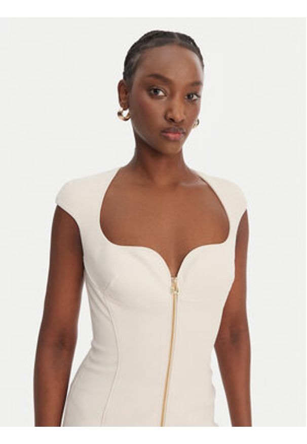 Elisabetta Franchi Sukienka koktajlowa AB-900-61E2-V430 Écru Regular Fit. Kolor: kremowy. Materiał: syntetyk. Styl: wizytowy