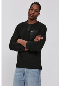 Tommy Jeans Longsleeve męski kolor czarny gładki. Kolor: czarny. Materiał: dzianina. Długość rękawa: długi rękaw. Wzór: gładki #1