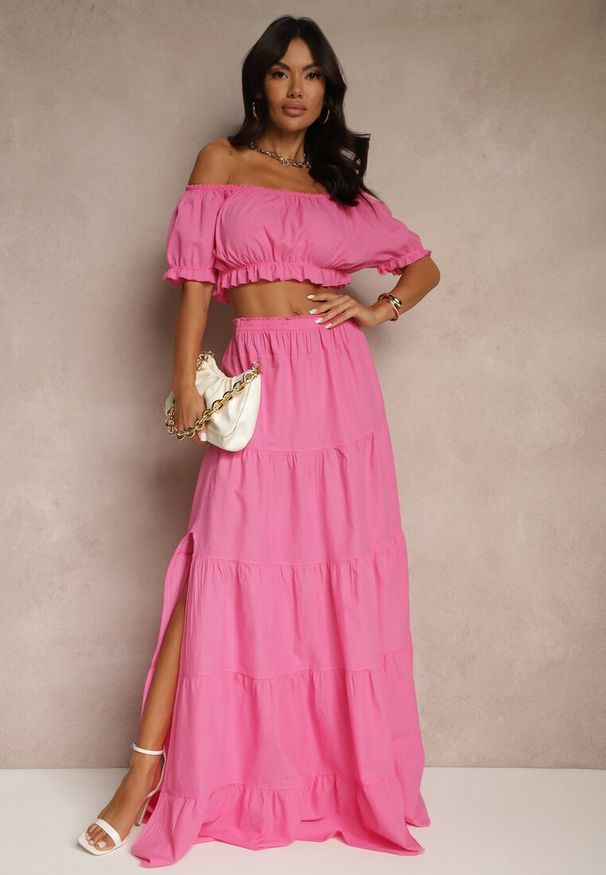 Renee - Fuksjowy 2-częściowy Komplet z Wiskozy w Hiszpańskim Stylu Avasa. Kolor: różowy. Materiał: wiskoza