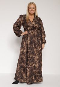 Born2be - Brązowa Rozkloszowana Sukienka w Cętki Reinafa. Okazja: na co dzień. Kolor: brązowy. Styl: casual #4