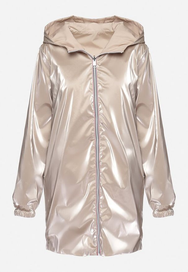 Born2be - Beżowa Kurtka Dwustronna z Nieodpinanym Kapturem i Metalicznym Efektem Lirednil. Kolor: beżowy. Wzór: gładki. Styl: elegancki